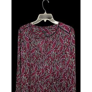 TALBOTS EUC Red, White , Pink and Black long sleeve Floral top Size Medium